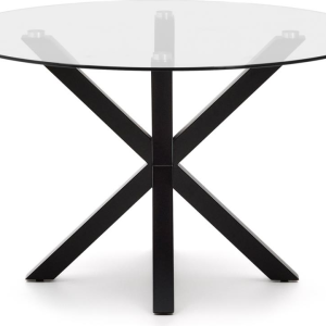 Spisebord Kave Home Argo Ø119 cm hærdet glas og sort pulverlakeret stålstel