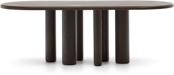Spisebord Kave Home Mailen - ovalt sort PU-lakeret bord til 6 pers L220xB105 cm