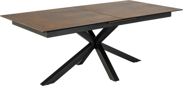 Spisebord Signature Bellona udtræksbord i rustbrun Lemco-keramik med sort krydsstel 240x100 cm