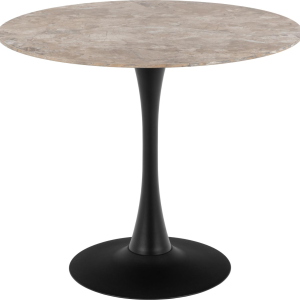 Spisebord Signature Kalina - rund keramisk bordplade Ø90 cm x H75 cm, brun Aberta, trompetformet mat sort stålstel