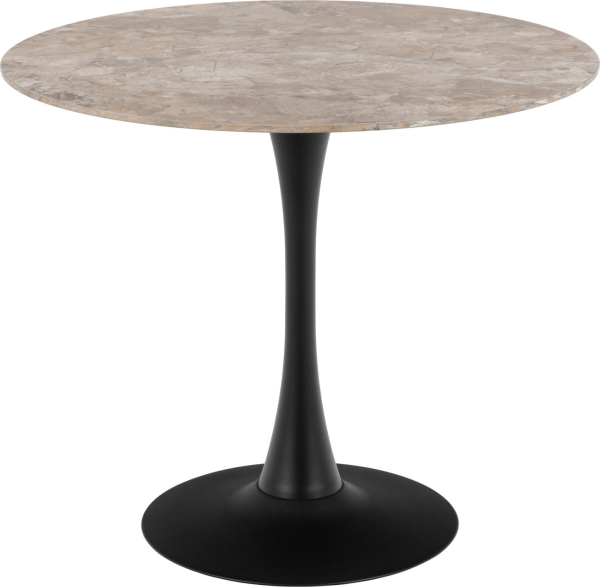 Spisebord Signature Kalina - rund keramisk bordplade Ø90 cm x H75 cm, brun Aberta, trompetformet mat sort stålstel