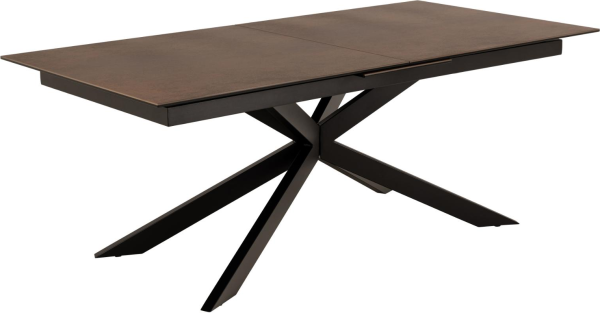 Spisebord Signature Unaelle rektangulært 240x100 cm rustbrun Lemco keramik med sort stålstel og synkronudtræk
