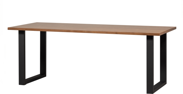 Spisebord WOOOD Jimmy plankebord i valnødsfinér med matte sorte metalben, 200x90 cm