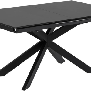 Spisebord med udtræk Kave Home Atminda i hærdet glas og mat sort stål L210 cm