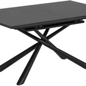 Spisebord med udtræk Kave Home Theone moderne sort satinglas/stål 210x90 cm til 8 personer