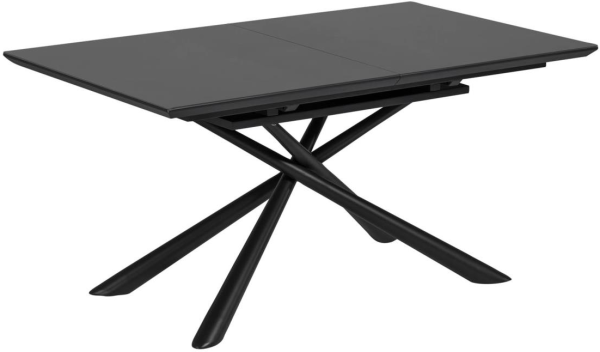 Spisebord med udtræk Kave Home Theone moderne sort satinglas/stål 210x90 cm til 8 personer