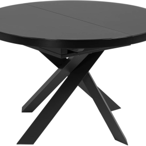 Udtrækkeligt spisebord Kave Home Vashti rund satin glas/stål Ø120-160 cm sort