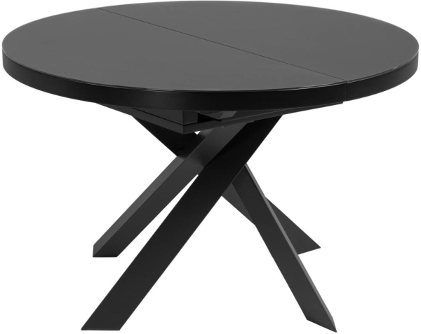 Udtrækkeligt spisebord Kave Home Vashti rund satin glas/stål Ø120-160 cm sort