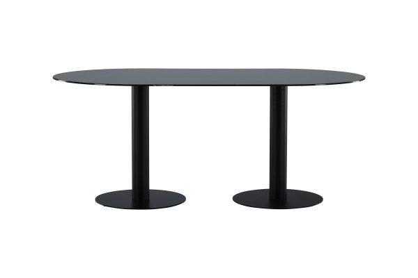 VENTURE DESIGN Pillan spisebord, oval - sort marmormønstret glas og sort stål (180x100)