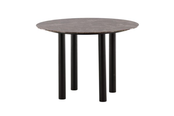 VIND COLLECTION Havstone spisebord, rund - glas med brunt marmormønster og sort metal (Ø106)