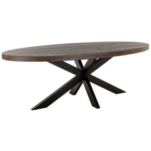 WATSON Ovalt spisebord i jern og egetræ 300 x 120 cm - Sort/Mørkebrun