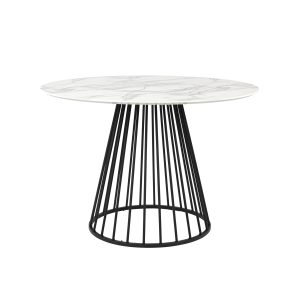 WHITE LABEL LIVING Floris spisebord, rund - marmorpapir og sort metal (Ø110)