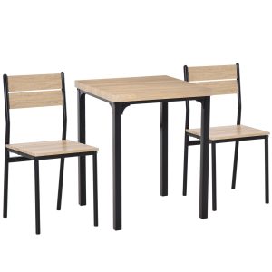 3-Delt spisebord køkkenbord med stole sæt naturtræ + sort med 1 bord + 2 stole