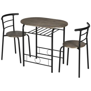 Bistrosæt spisebord køkkenbord med stole sæt, 1 bord, 2 stole, 80 cm x 53 cm x 74,5 cm, sort
