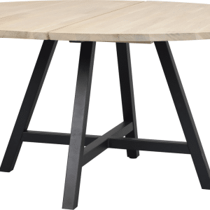 Rundt spisebord Rowico Carradale Ø150 cm hvidkalket egetræ med sort pulverlakeret metalstel