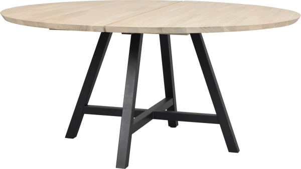 Rundt spisebord Rowico Carradale Ø150 cm hvidkalket egetræ med sort pulverlakeret metalstel