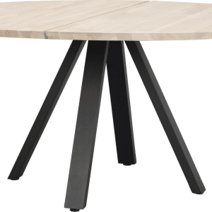 Rundt spisebord Rowico Carradale Ø150 cm hvidkalket egetræ med sorte V-formede pulverlakerede metalben