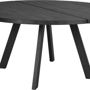 Rundt spisebord Rowico Fred Ø160 cm sort lakeret massiv ask FSC-certificeret med spinkle metalben - tidløs nordisk stil
