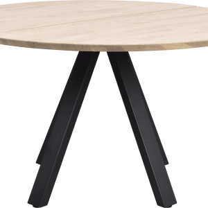 Spisebord Rowico Carradale rundt Ø130 cm hvidkalket egetræ med sort V-formet metalstel
