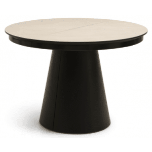 PEARL Rundt spisebord med udtræk i MDF og HPL Ø110 x 110 - 240 cm - Sort/Lysegrå steneffekt