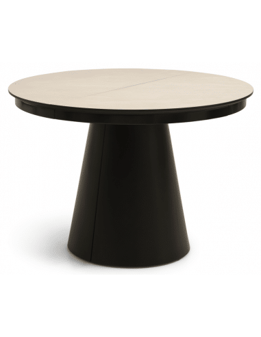 PEARL Rundt spisebord med udtræk i MDF og HPL Ø110 x 110 - 240 cm - Sort/Lysegrå steneffekt