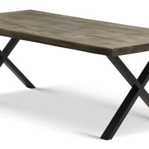 Atlantic spisebord med bølget kant 60 mm, m. udtræk - røgfarvet egetræ og sort metal (100x220)