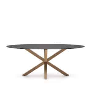 KAVE HOME Argo spisebord, oval - matteret sort glas og stål med træfinish (200x100)
