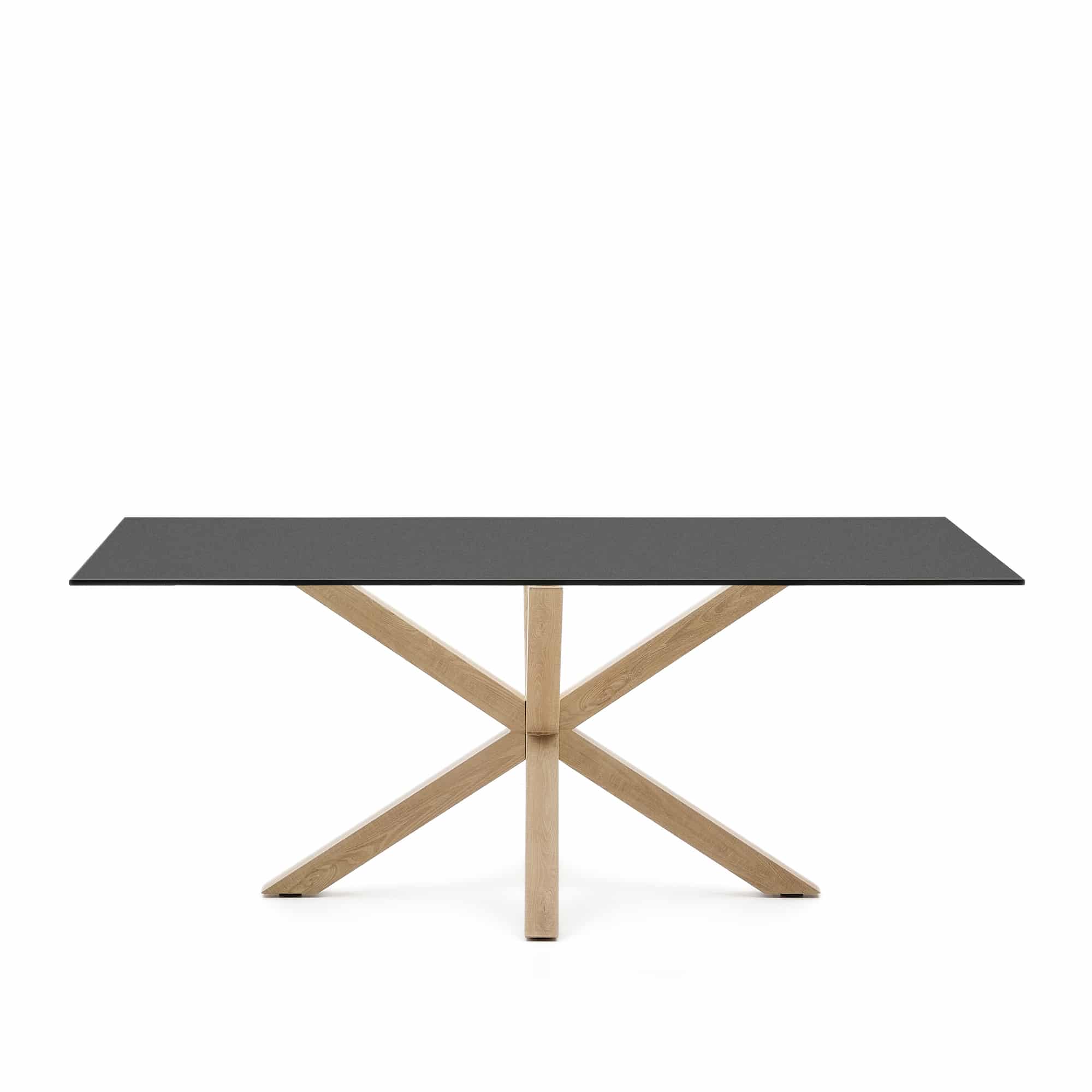 KAVE HOME Argo spisebord, rektangulær - matteret sort glas og stål med træfinish (200x100)