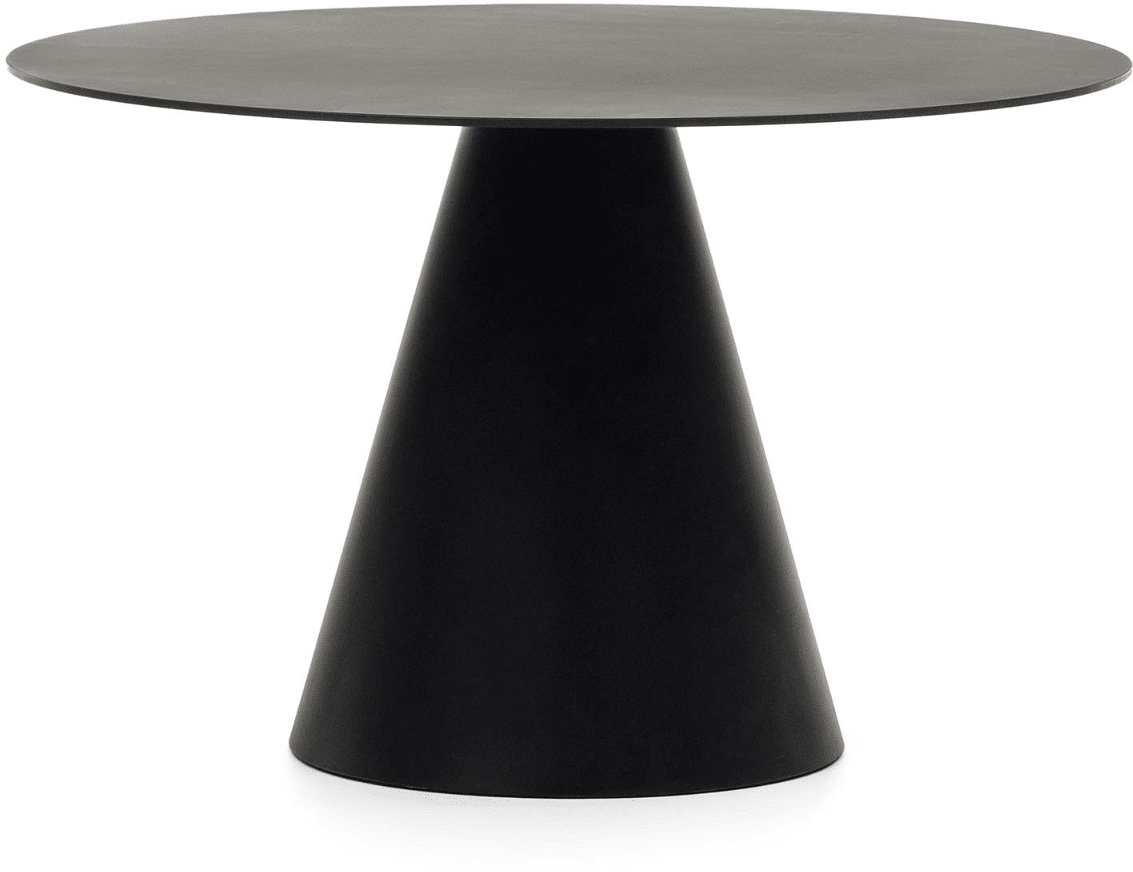 Rundt spisebord Kave Home Wilshire Ø120 cm sort frostet hærdet glas med matsort stålstel