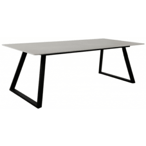 ESTELLE Spisebord i stål og sten H75 x B200 x D90 cm - Sort/Grå marmor