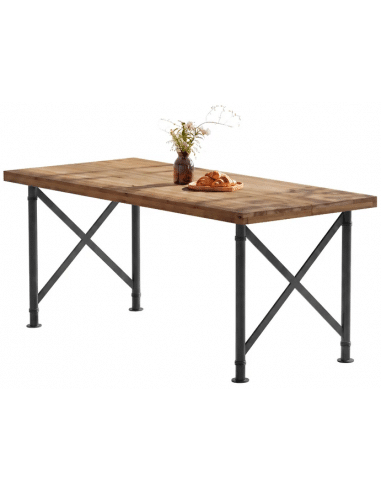 Spisebord i metal og gummitræ 160 x 80 cm - Sort/Brun