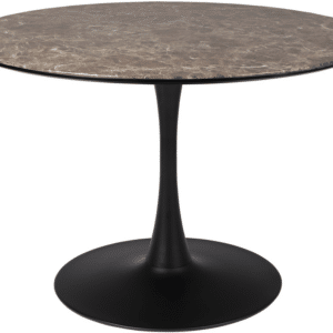 Spisebord Studio White Maru rund Ø110 cm grå marmorlook MDF bordplade sort metalstel