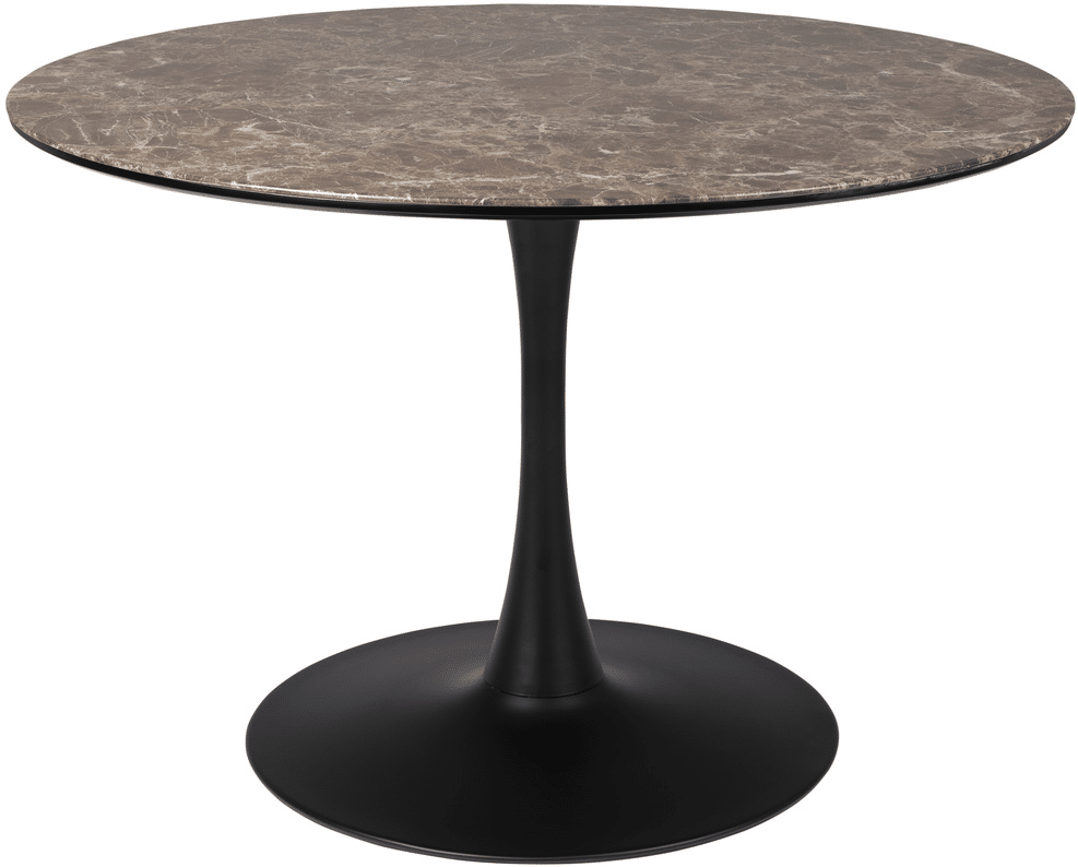 Spisebord Studio White Maru rund Ø110 cm grå marmorlook MDF bordplade sort metalstel