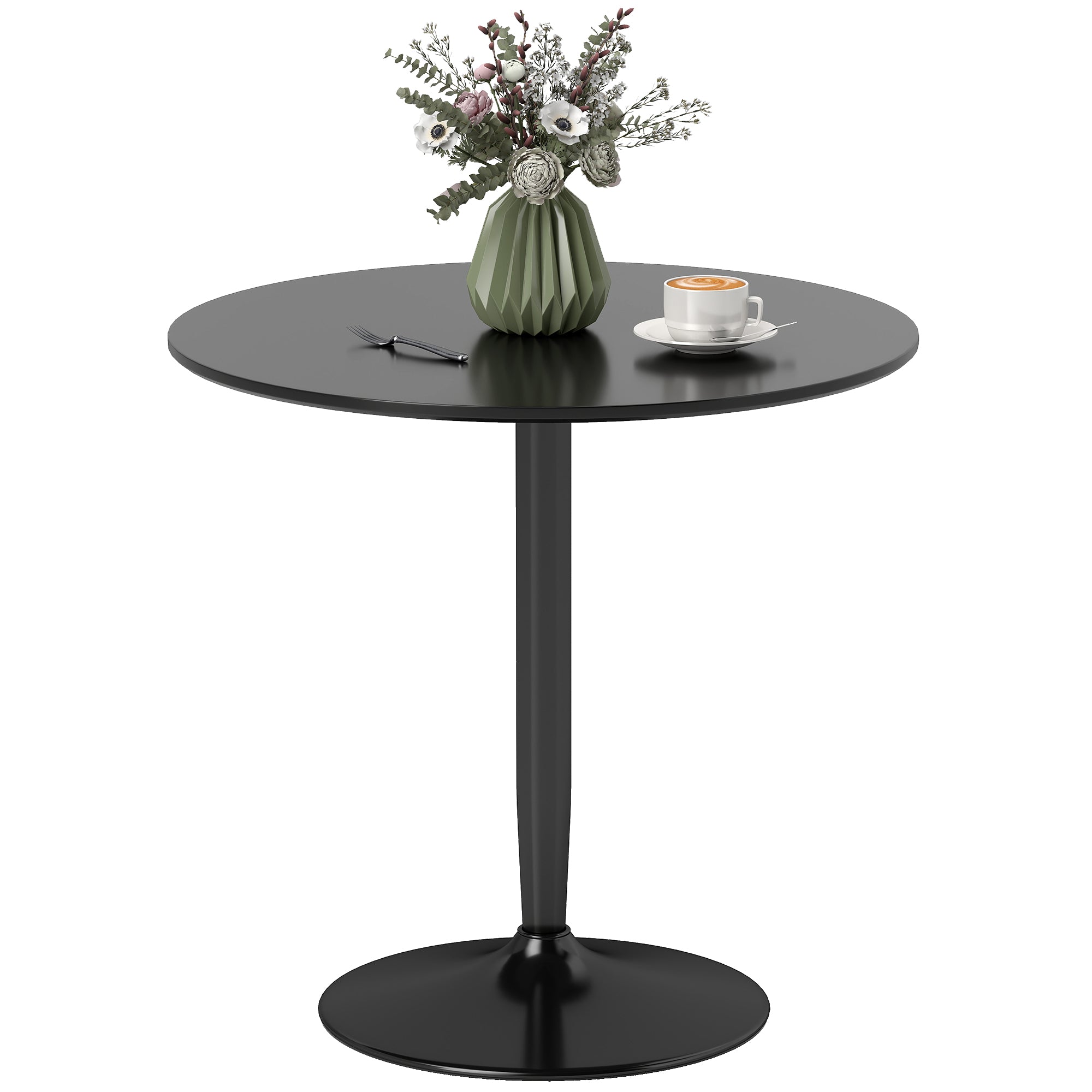 Spisebord til 2 personer, rund bordplade Ø80 cm, MDF og stål, skridsikker, sort, 75H cm